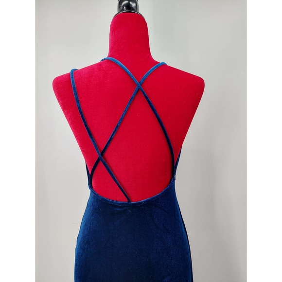 LULU'S SZ S Whimsical Romance Dark Blue Velvet Faux-Wrap Maxi Dress NEW B38 - Picture 4 of 10
